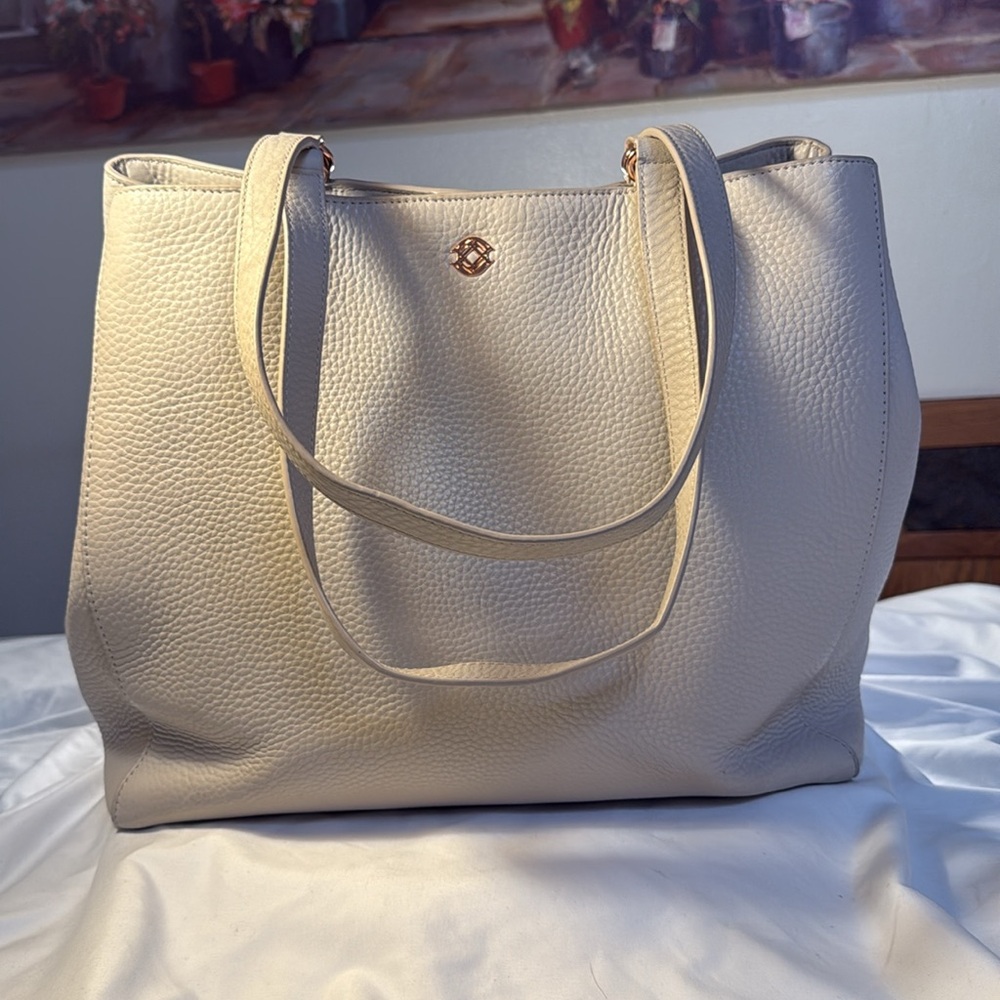 Dange Dover Allyn Leather Laptop tote bag / Bone Large 14 inches - Picture 2 of 14